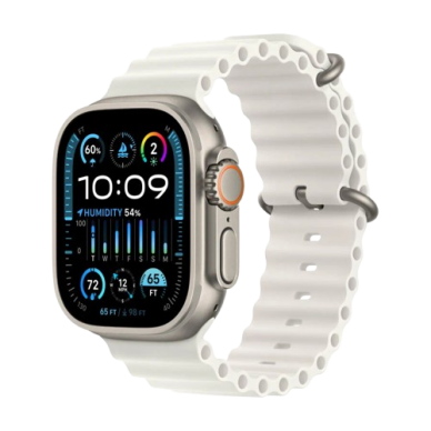 Apple Watch Ultra 2 49mm Titanium Case, White Ocean Band